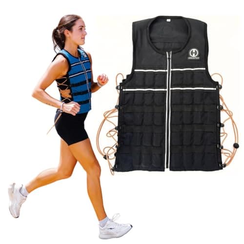 Side view of a person training with a dumbbell and a weighted vest