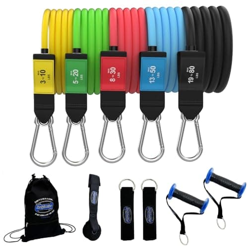 Two people in activewear using resistance bands during an indoor workout session