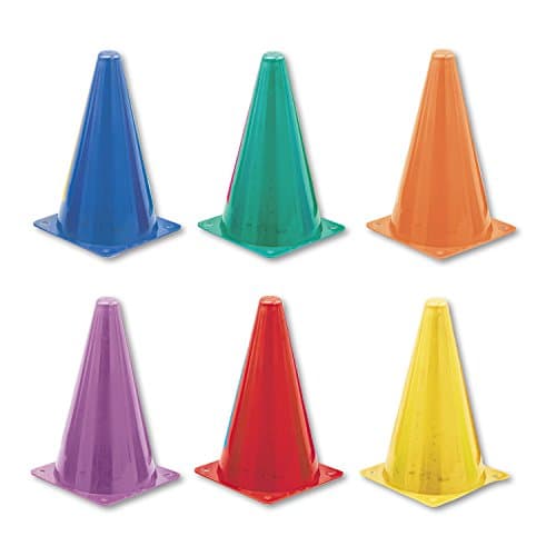 Tall orange training cones marking out a course on grass
